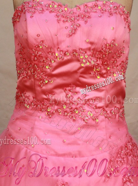 Romantic Appliques Sweetheart Puffy Watermelon Sweet 15 Dress
