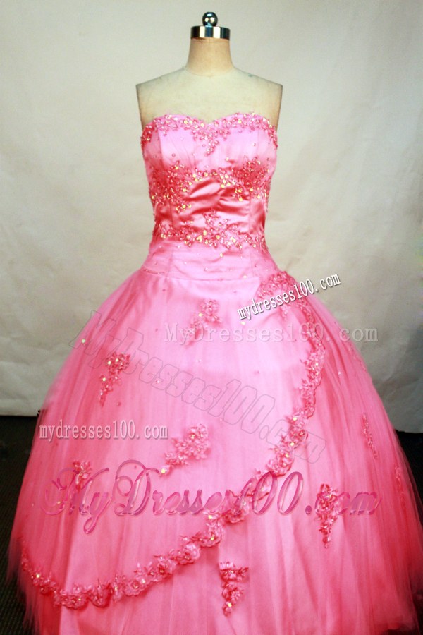 Romantic Appliques Sweetheart Puffy Watermelon Sweet 15 Dress
