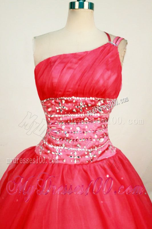 One Shoulder Beaded Decorate Waist Red Romantic Dress for Sweet 16