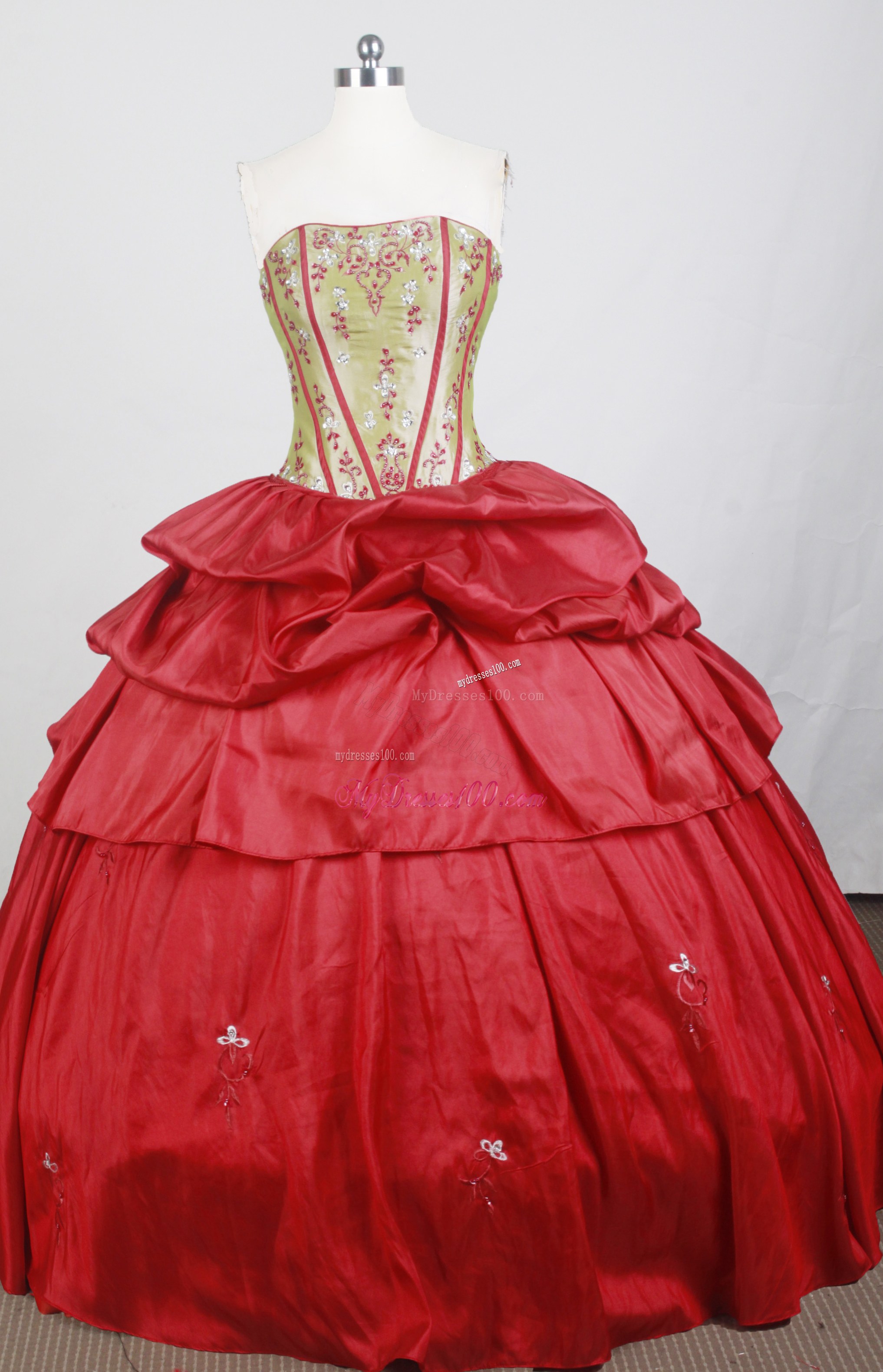 Beading and Pick-ups Accent Dresses 16 in Olivaceous and Red