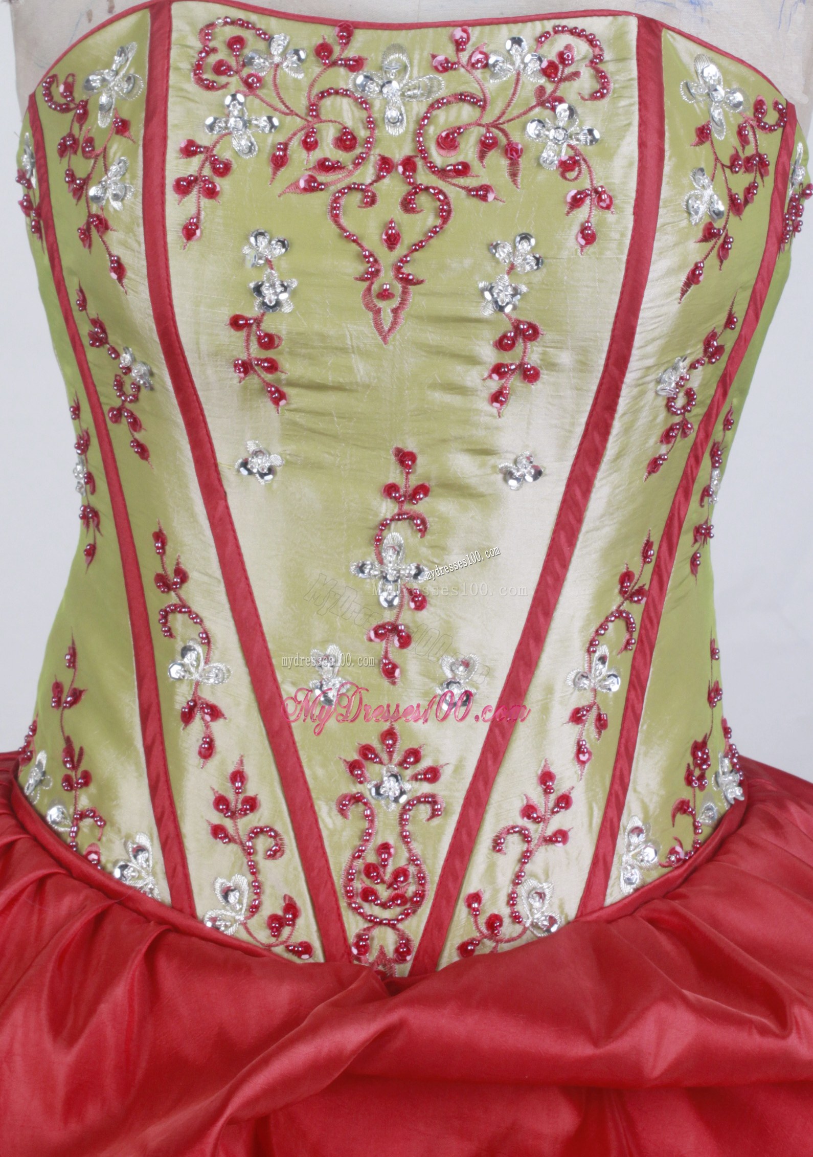 Beading and Pick-ups Accent Dresses 16 in Olivaceous and Red