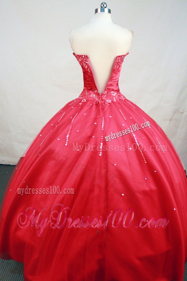 Appliqued and Beaded Red Wine Tulle Sweet 16 Quinceanera Dress