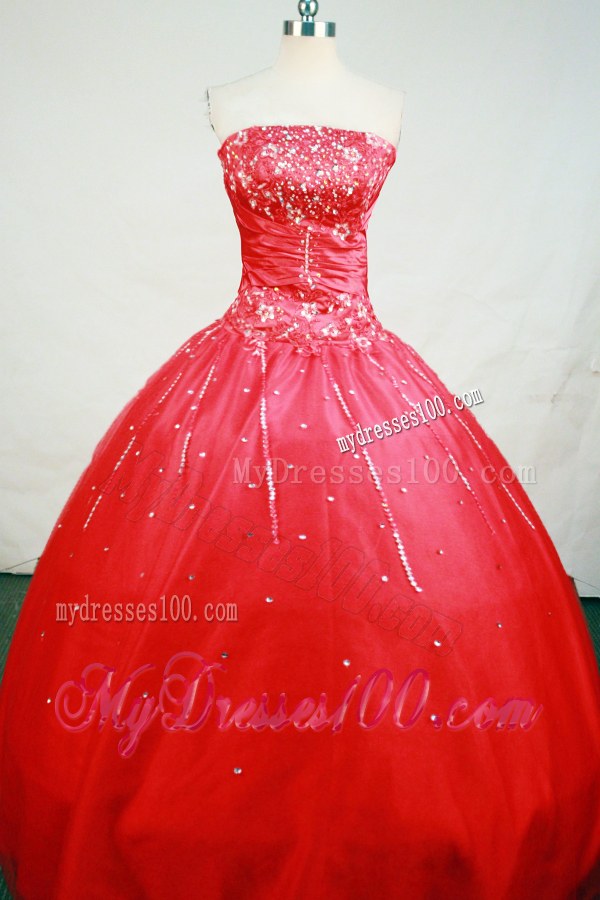 Appliqued and Beaded Red Wine Tulle Sweet 16 Quinceanera Dress