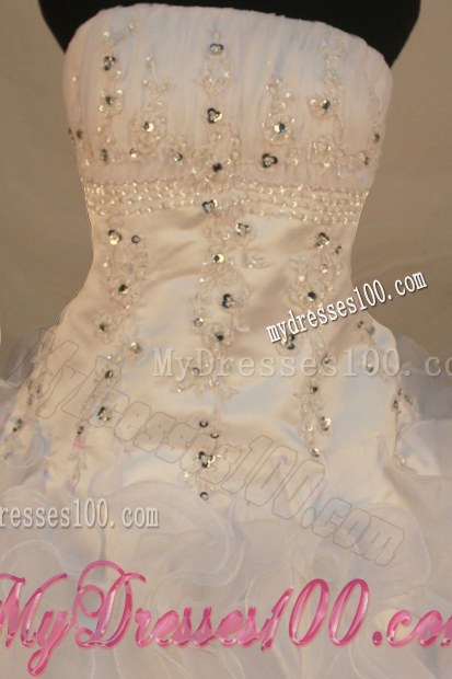 Ruffled White Quinceanera Dress with Diamond and Beads
