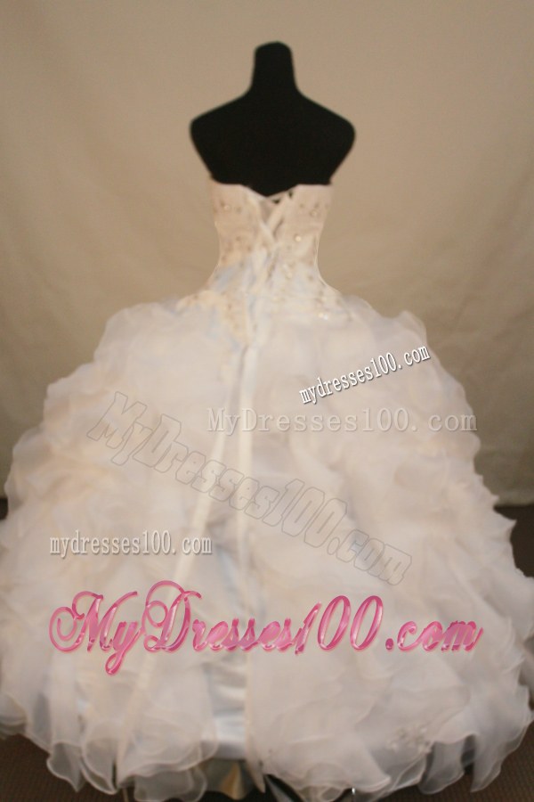 Ruffled White Quinceanera Dress with Diamond and Beads
