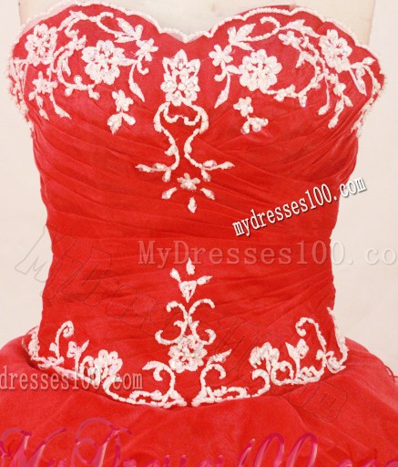 Red Embroidery Sweetheart Organza Pretty Quinceanera Party Dress