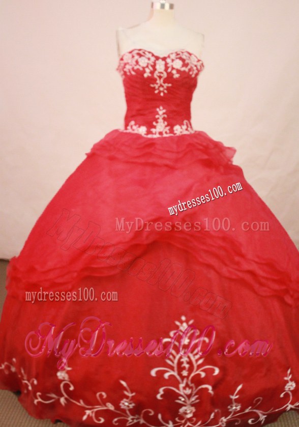 Red Embroidery Sweetheart Organza Pretty Quinceanera Party Dress