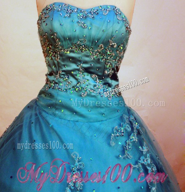 Sweetheart Quinceanera Dresses with Rhinestones and Appliques in Teal