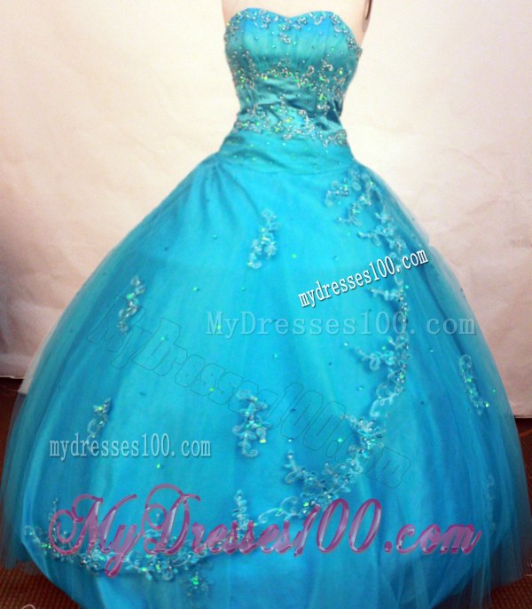 Sweetheart Quinceanera Dresses with Rhinestones and Appliques in Teal