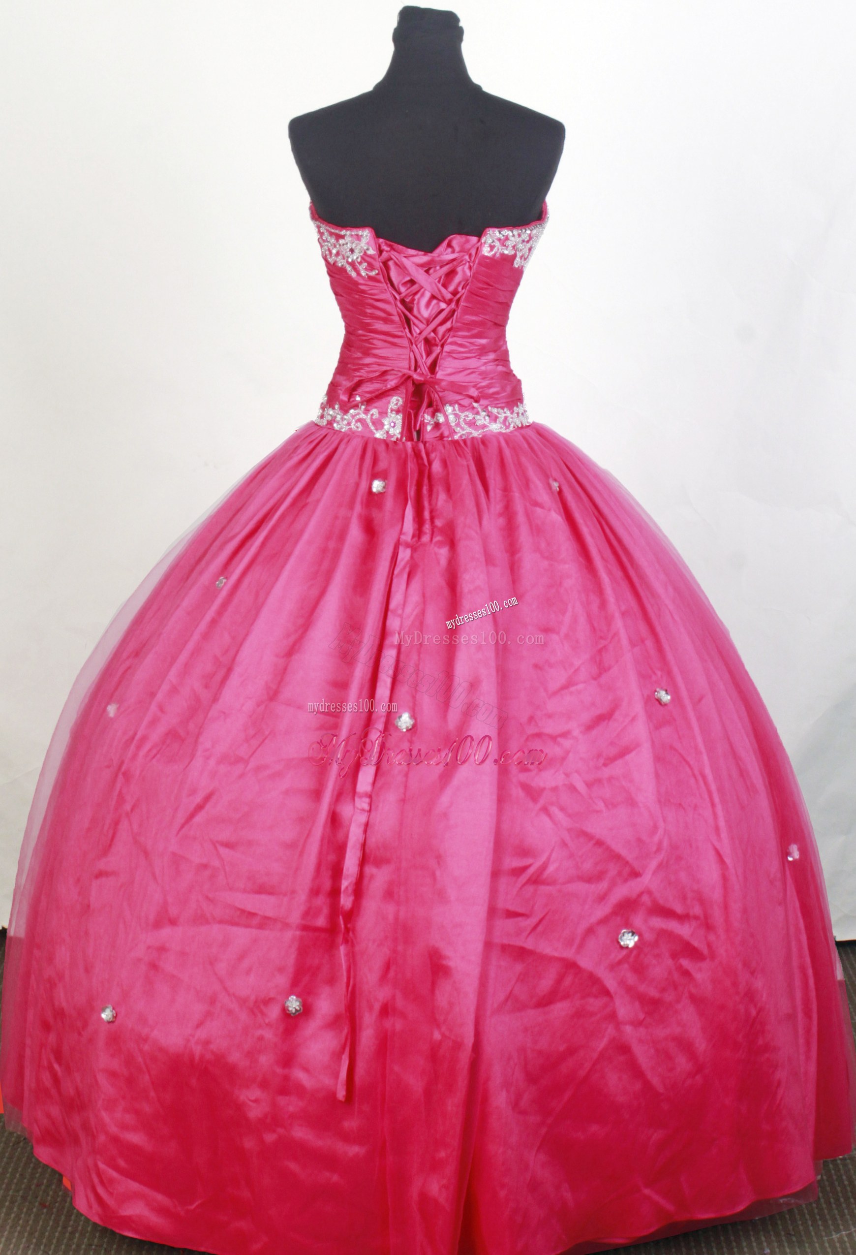 Ruching Diamond Embroidery Strapless Sweet 16 Dresses with Dropped Waist