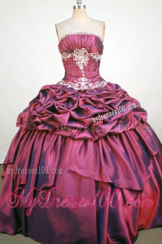 Beautiful Burgundy Pick-ups Quince Dress Decorated with Embroidery