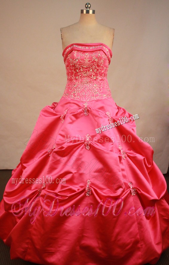 Popular Hot Pink Beading Appliques Pick-ups Quinceanera Dresses