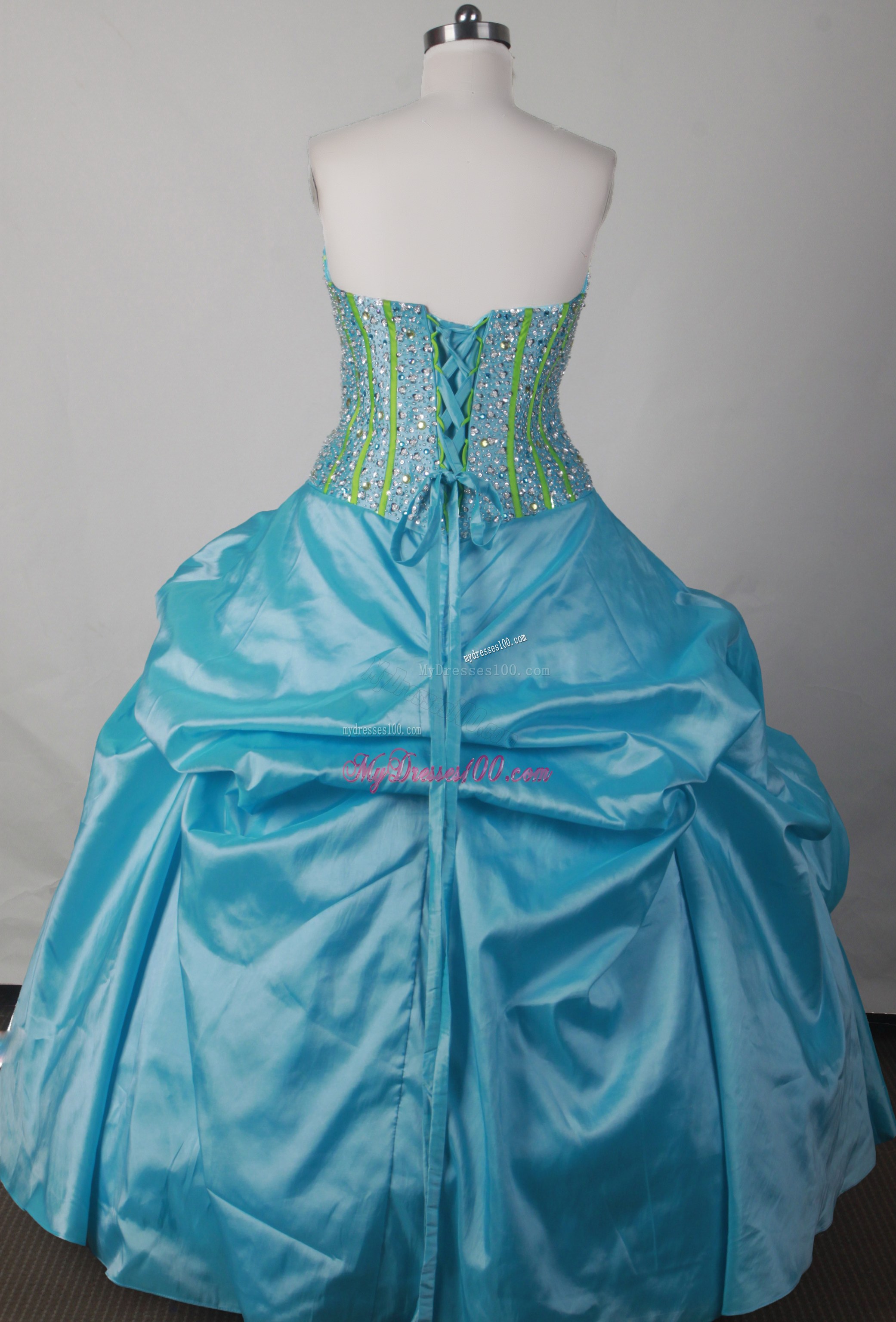 Handle-made Flowers Corset Back Blue Quinceanera Dresses Pick-ups