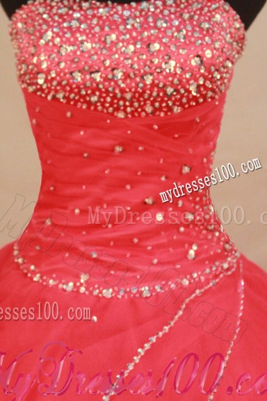 Sequins Embellished Coral Red Sweet 16 Quinceanera Dress