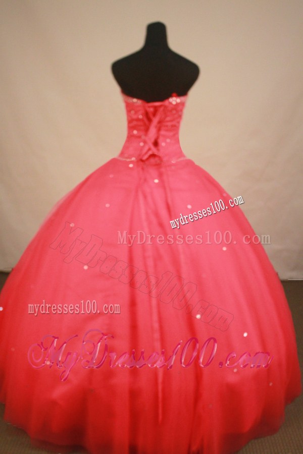 Sequins Embellished Coral Red Sweet 16 Quinceanera Dress