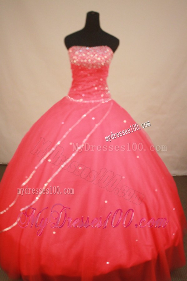 Sequins Embellished Coral Red Sweet 16 Quinceanera Dress