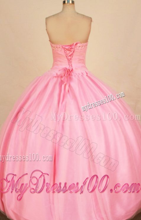 Sweet Beaded Pink Strapless V-neck Floor-length Sixteen Quinceanera Dress