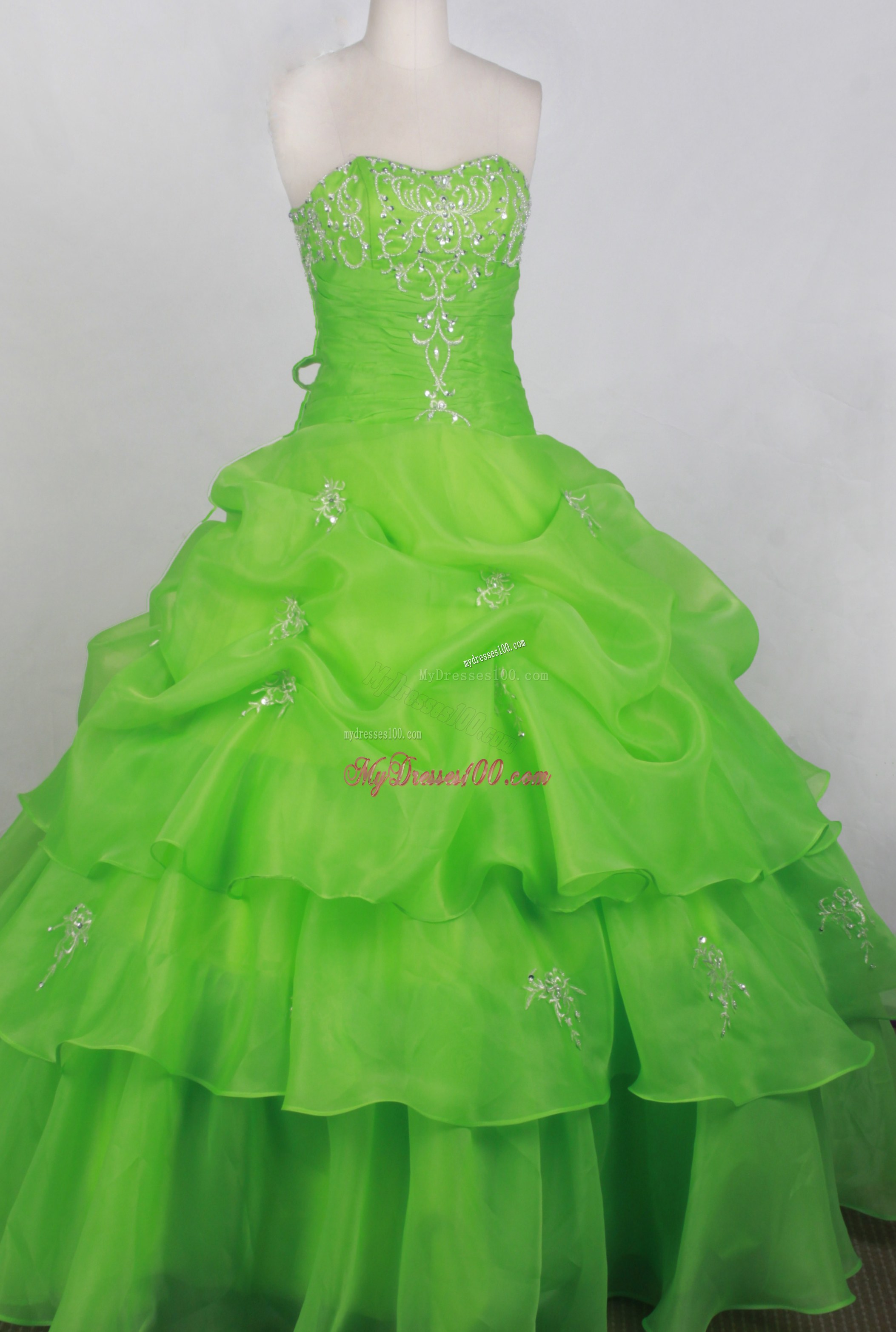 Fairy Beaded Organza Layered Dress for Quinceanera in Spring Green