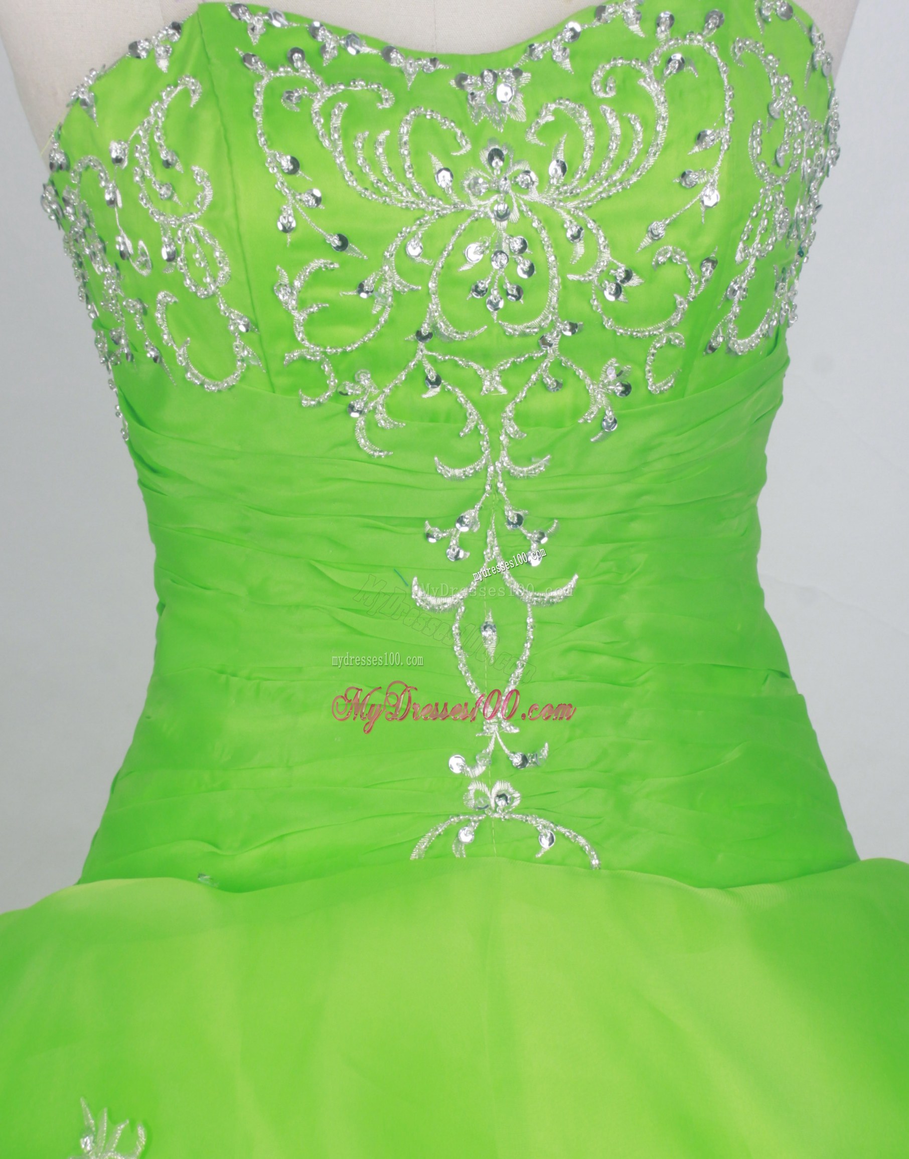 Fairy Beaded Organza Layered Dress for Quinceanera in Spring Green