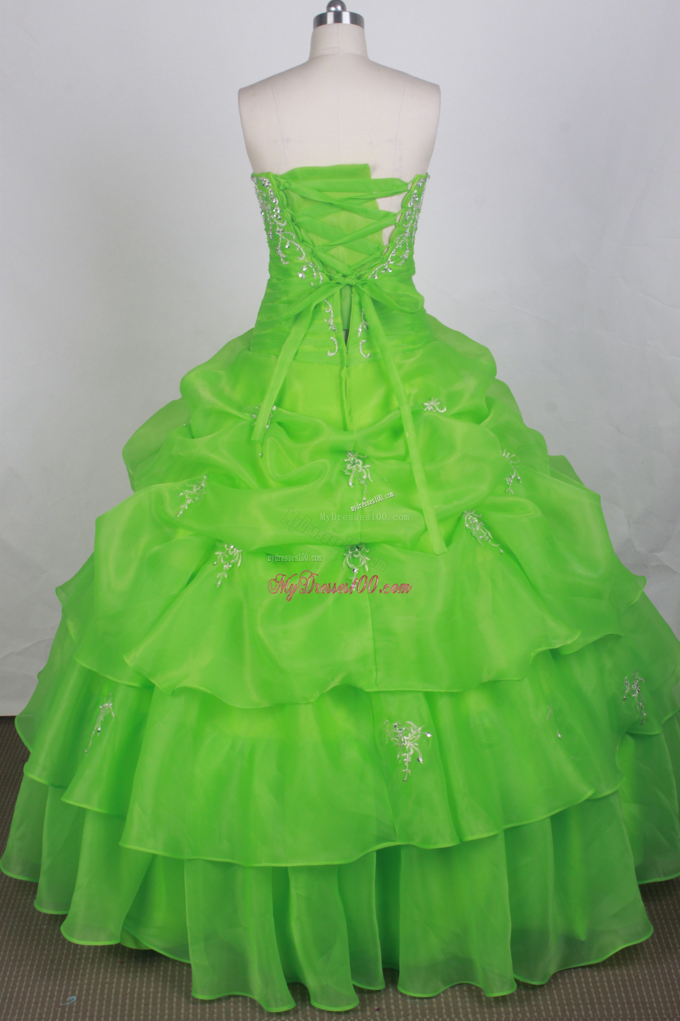 Fairy Beaded Organza Layered Dress for Quinceanera in Spring Green