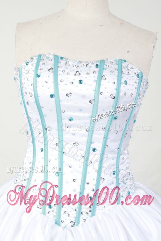 White Beading Bodice Sweet sixteen dresses with Layers and Blue Hemline