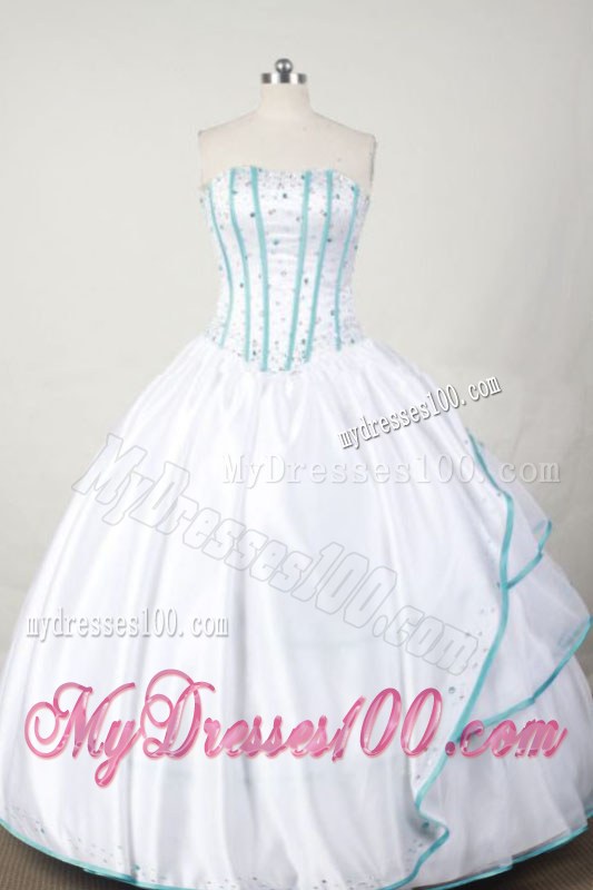 White Beading Bodice Sweet sixteen dresses with Layers and Blue Hemline