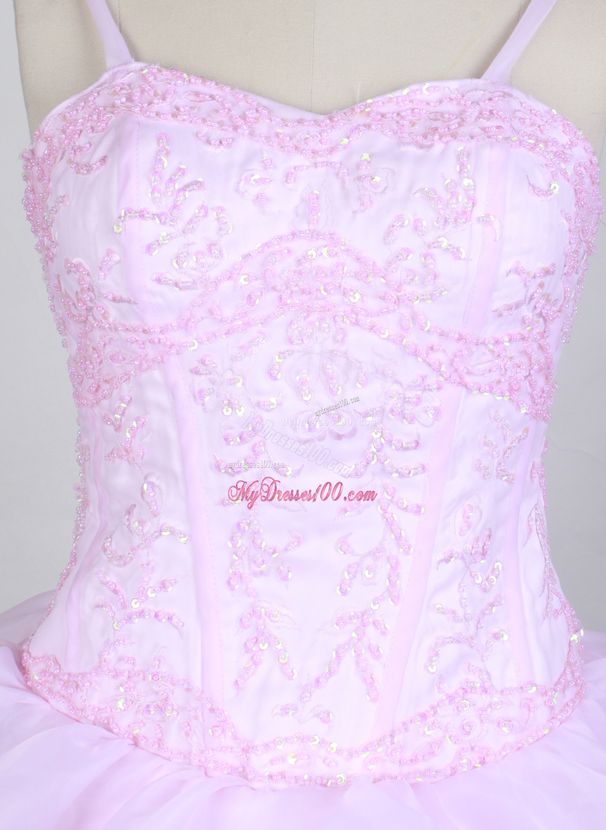 Embroidery Decorate Bodice and Hemline Straps Baby Pink Dresses 16