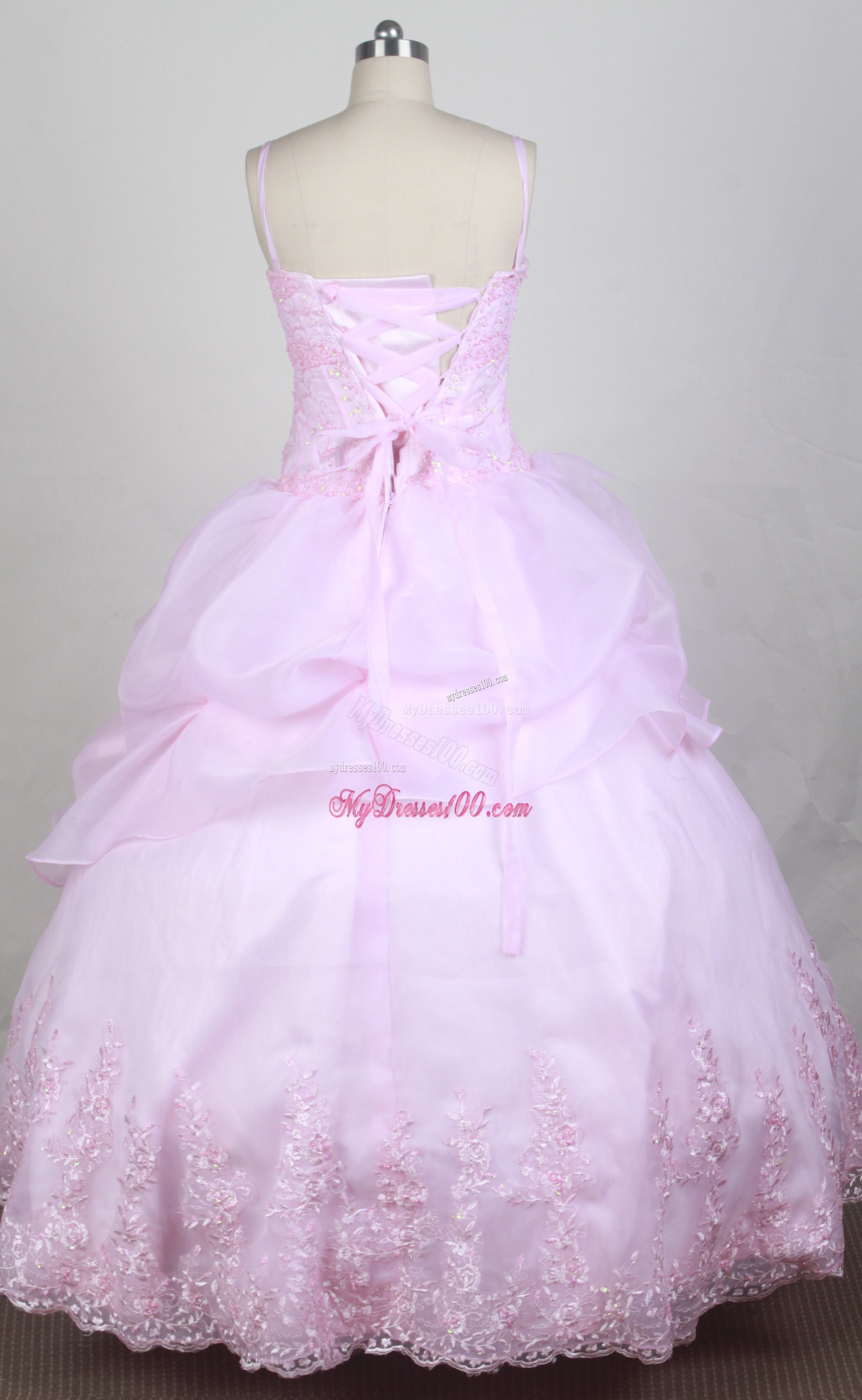 Embroidery Decorate Bodice and Hemline Straps Baby Pink Dresses 16