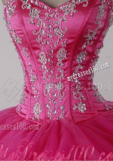 Appliqued Asymmetrical Dress for Quinceanera in Hot Pink