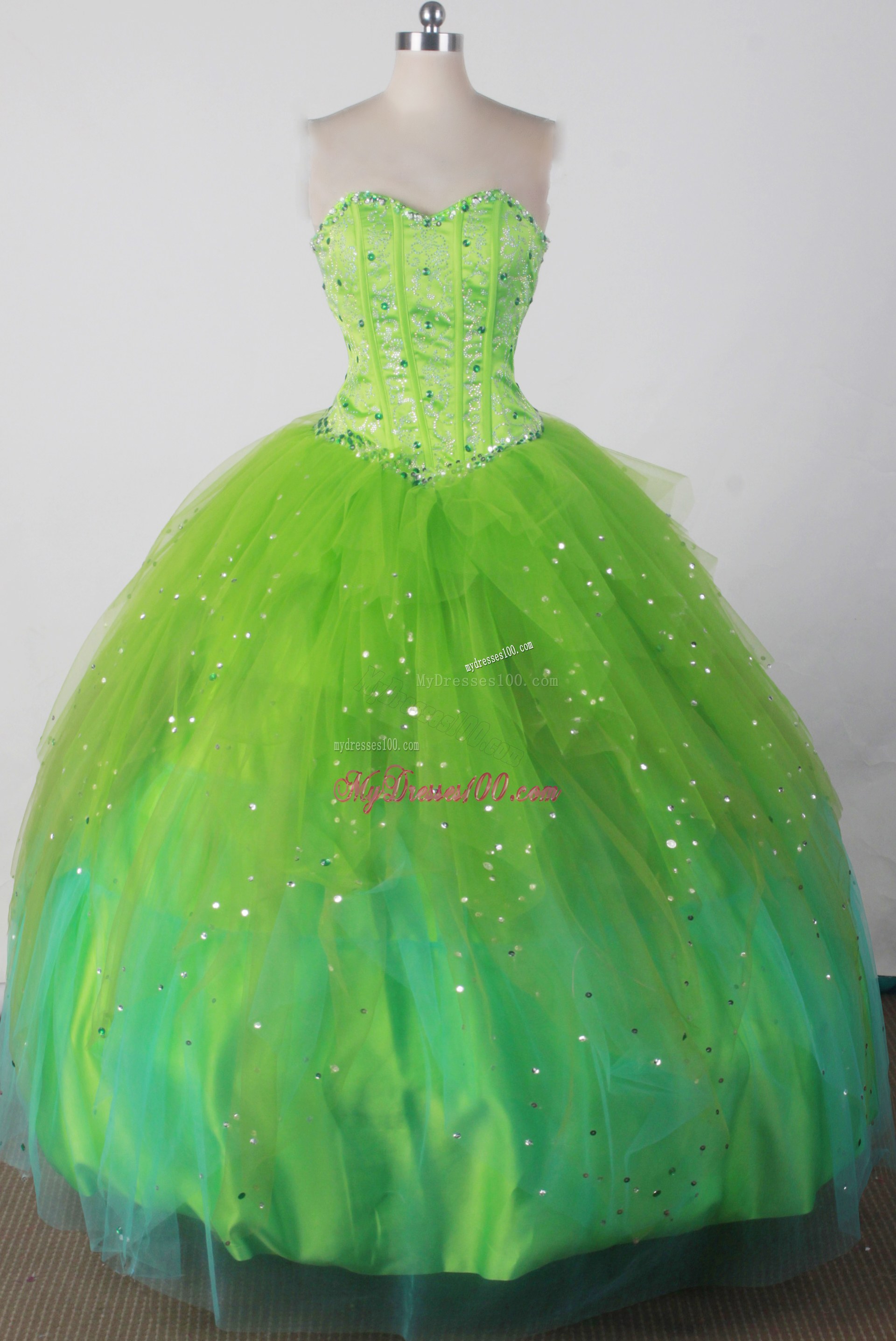 Multi-toned Green Sweetheart Dress for Quinceanera with Beading