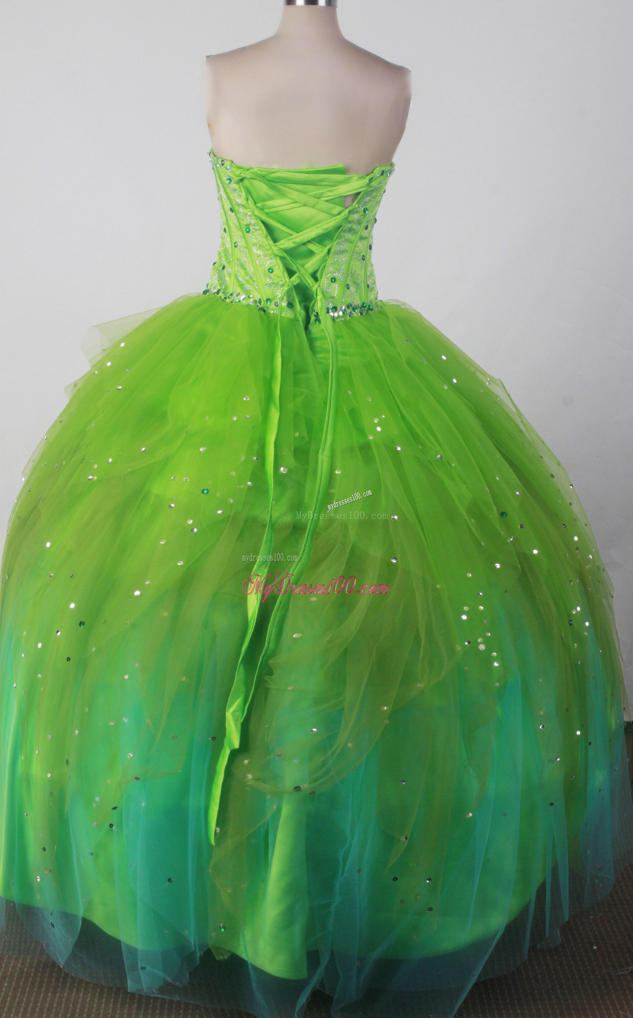 Multi-toned Green Sweetheart Dress for Quinceanera with Beading