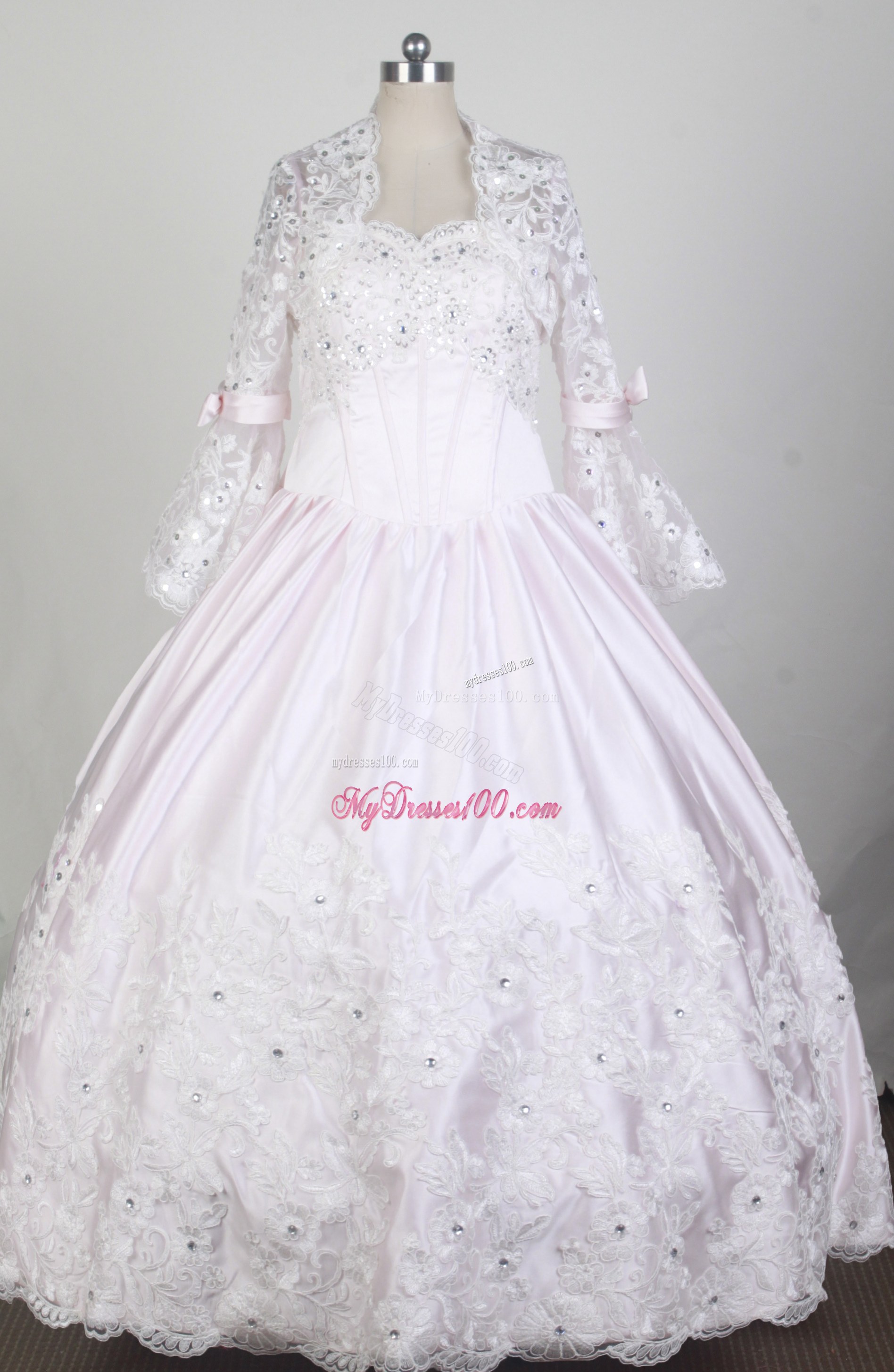 Appliqued Baby Pink Quinceanera Dress with Lace Jacket