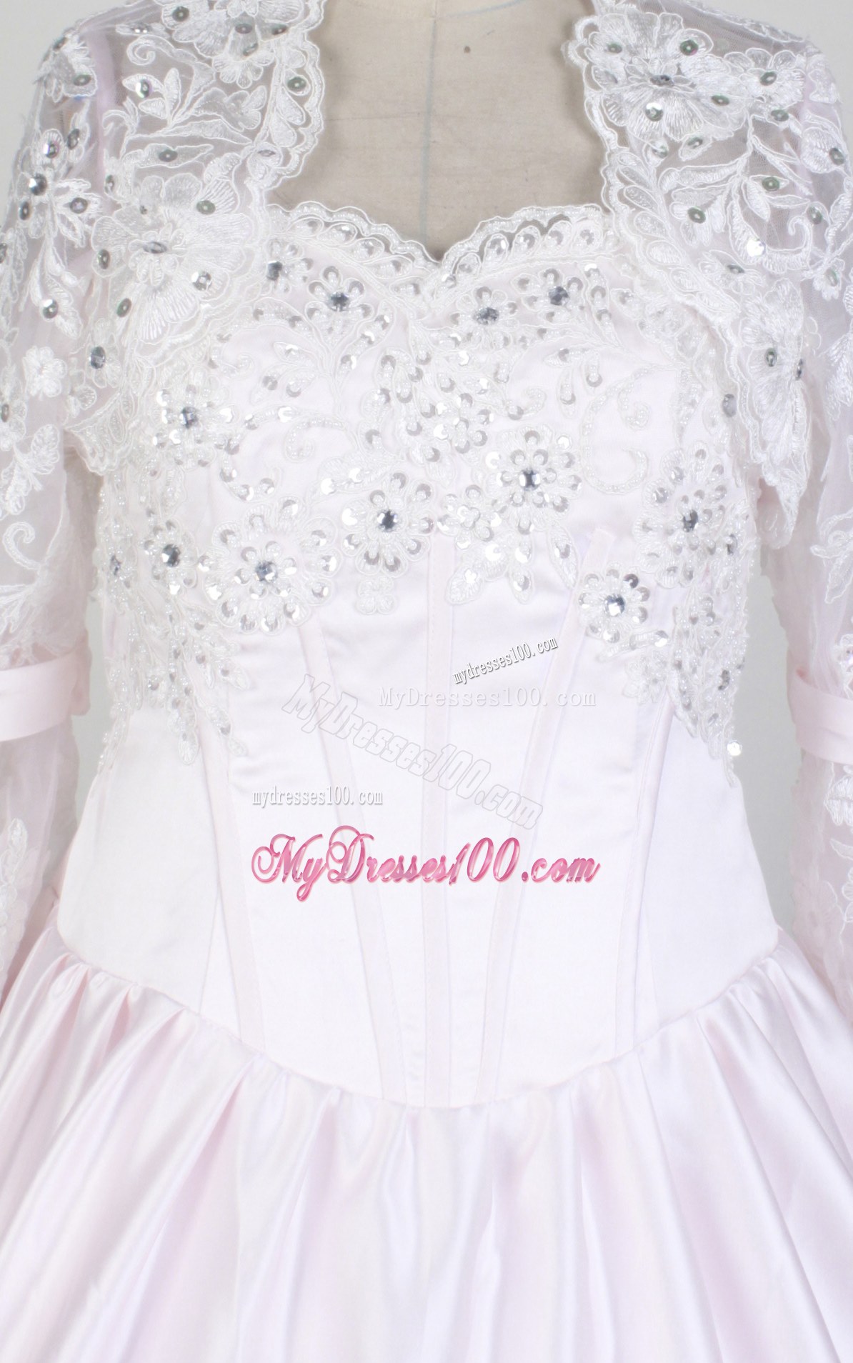 Appliqued Baby Pink Quinceanera Dress with Lace Jacket