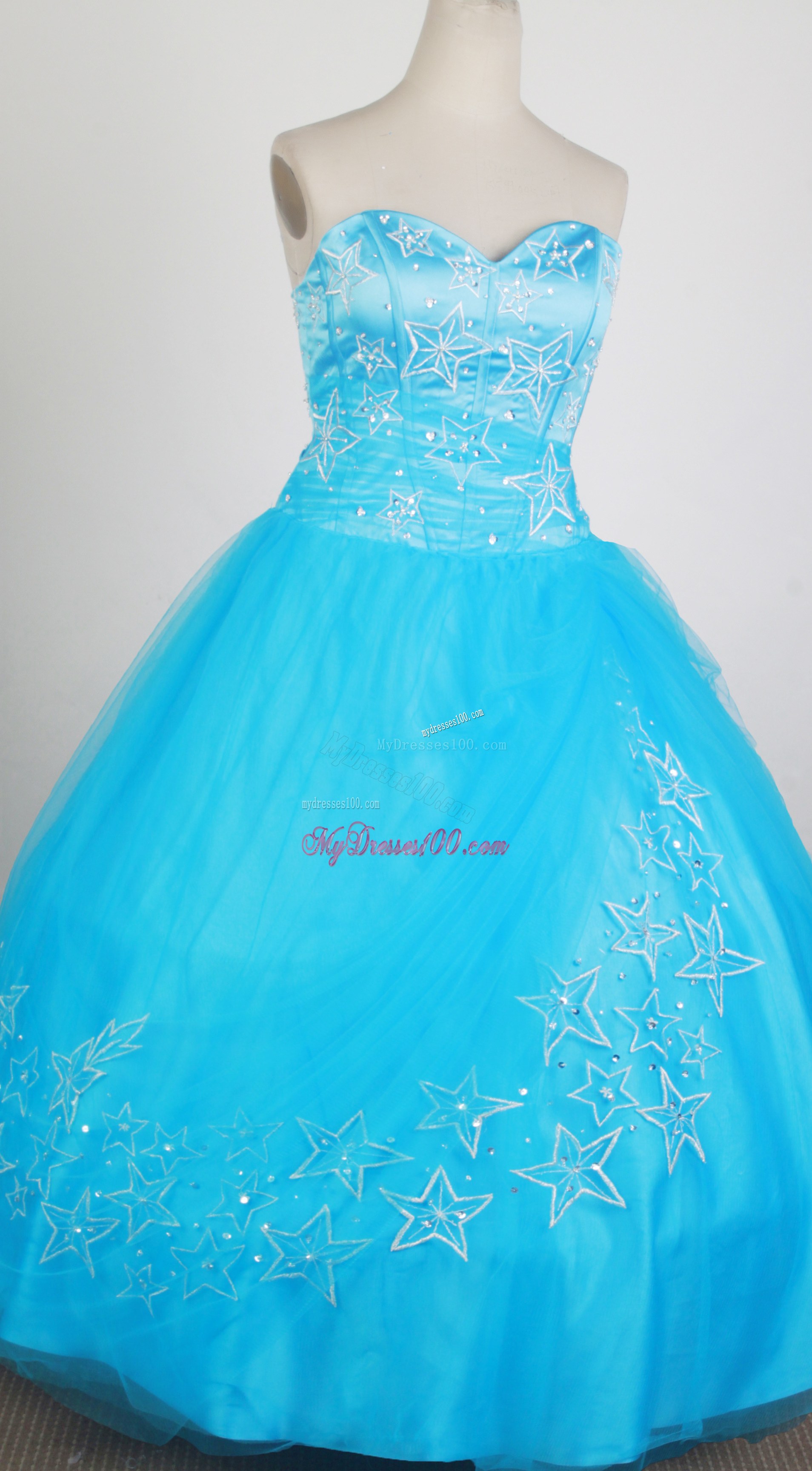 Beading and Star-Like Embroidery Blue Dress for Quincanera