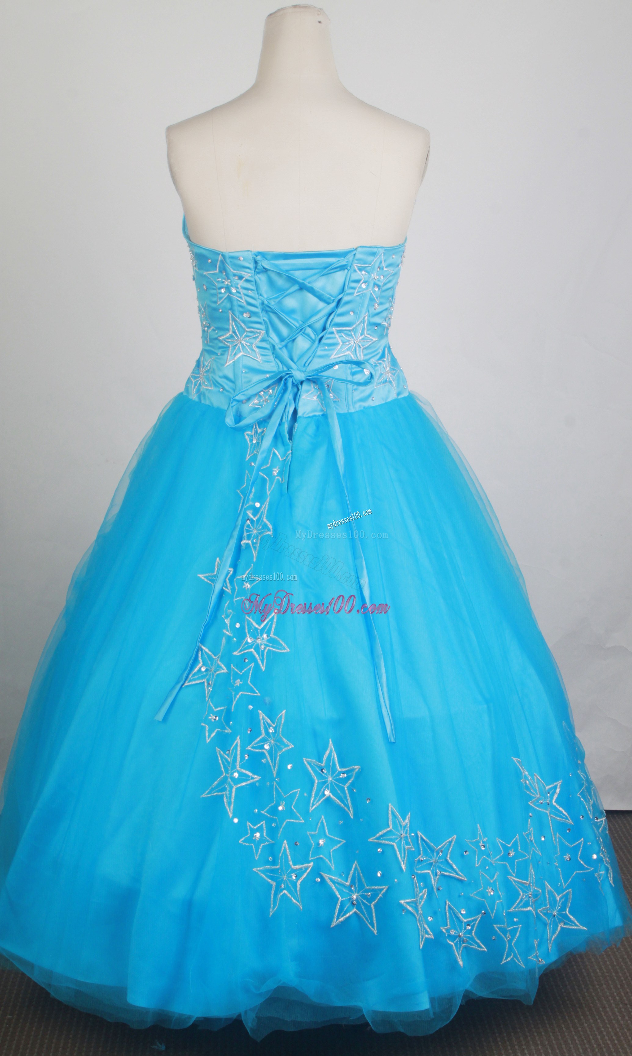 Beading and Star-Like Embroidery Blue Dress for Quincanera