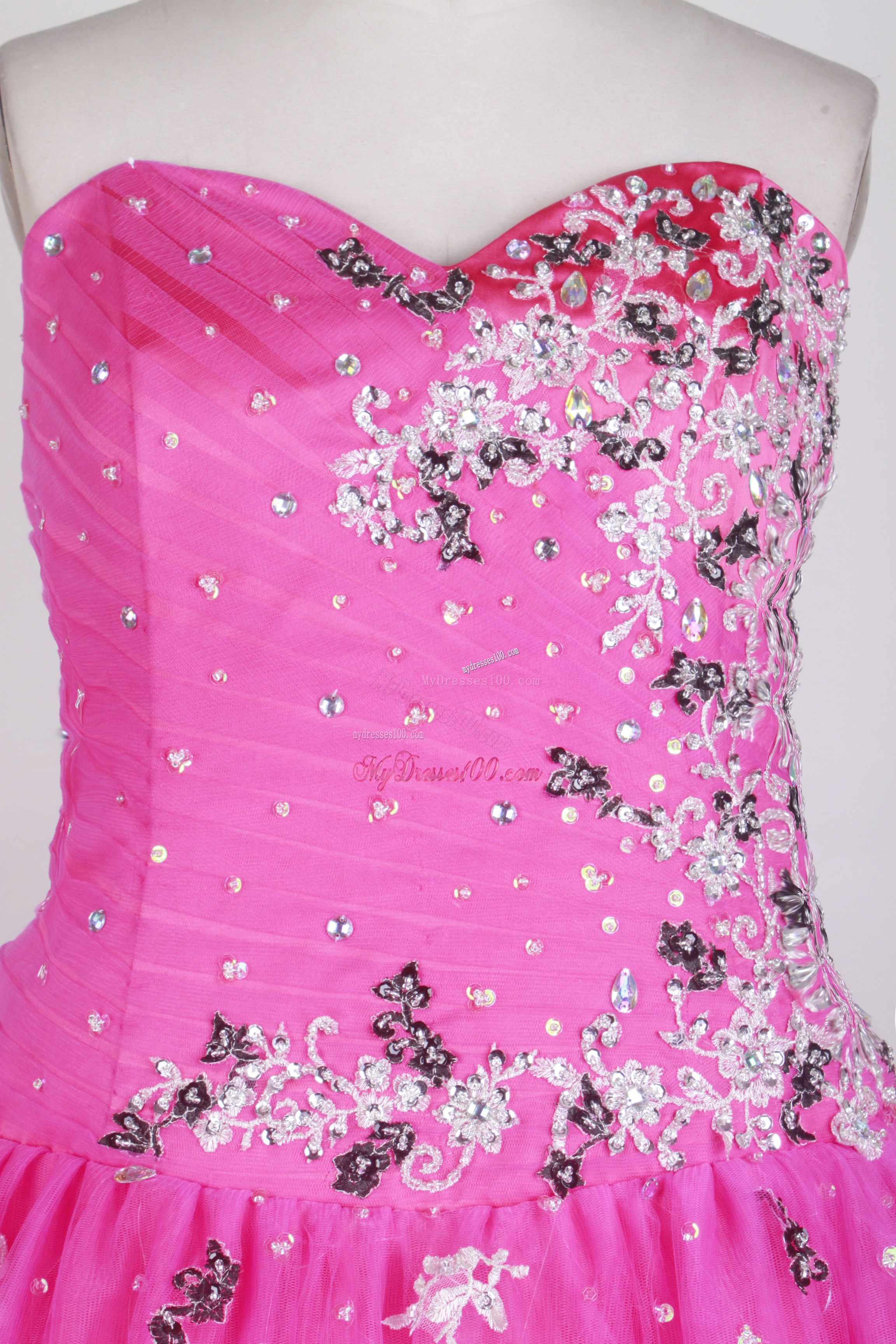 Sweetheart Hot Pink Quinceanera Dress with Ruches and Appliques