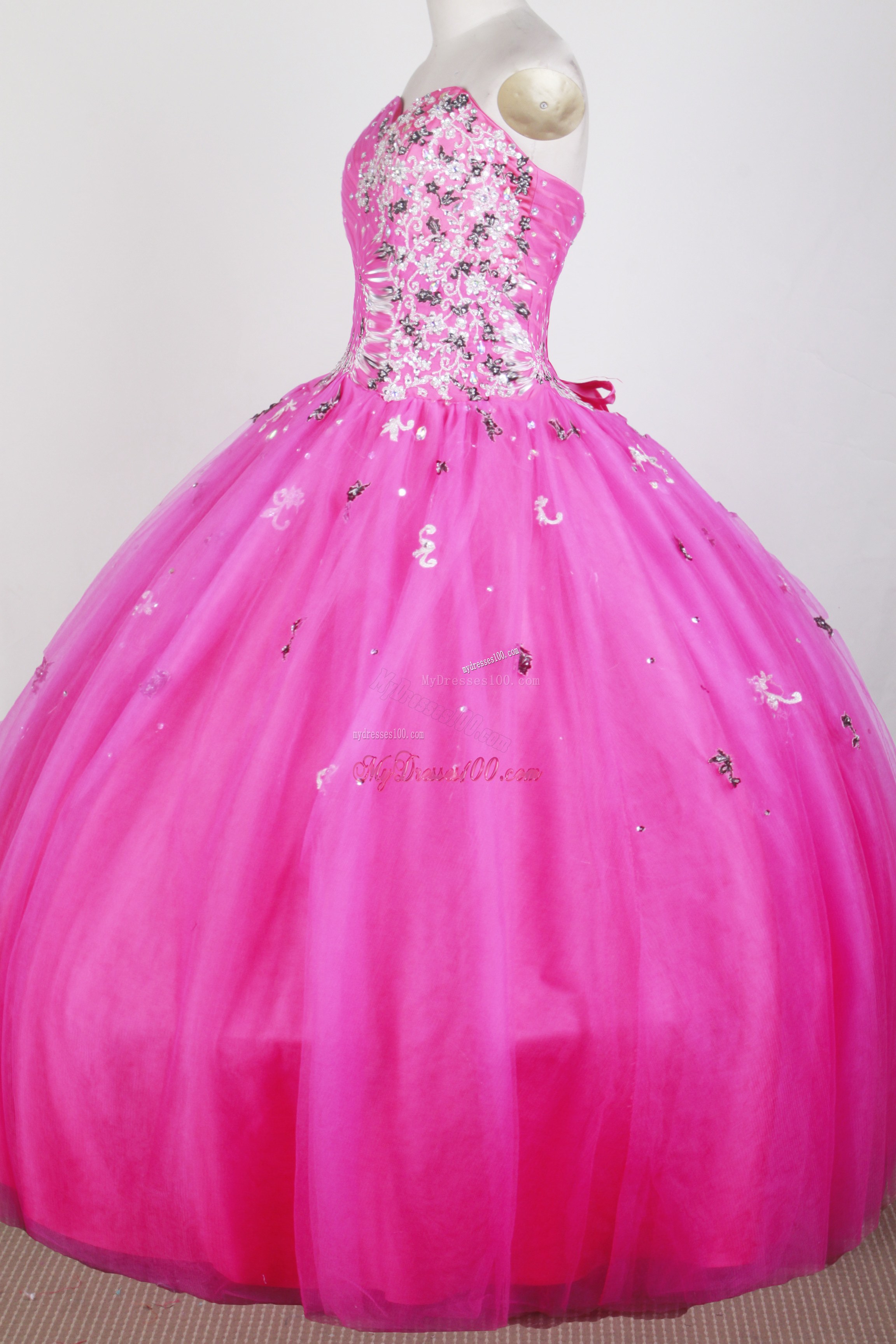 Sweetheart Hot Pink Quinceanera Dress with Ruches and Appliques