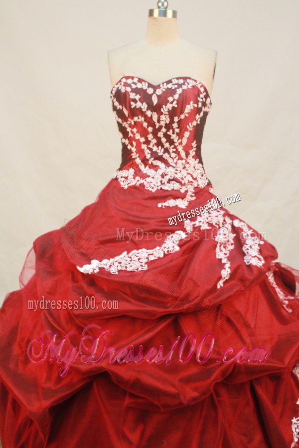 Fabulous Taffeta Appliques Wine Red Quinceanera Dresses Pick-ups