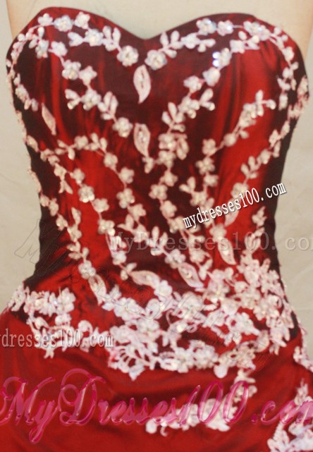 Fabulous Taffeta Appliques Wine Red Quinceanera Dresses Pick-ups