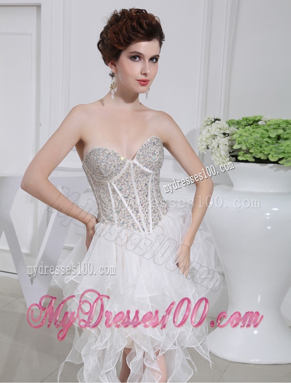 2016 A-line Sweetheart Sequins Ruffles Wedding Dress in Knee-length