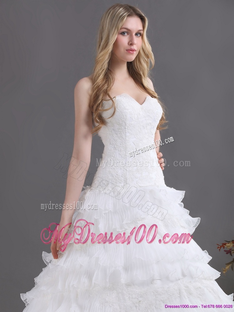 2016 Brand New Sweetheart Wedding Dress with Lace and Ruffles