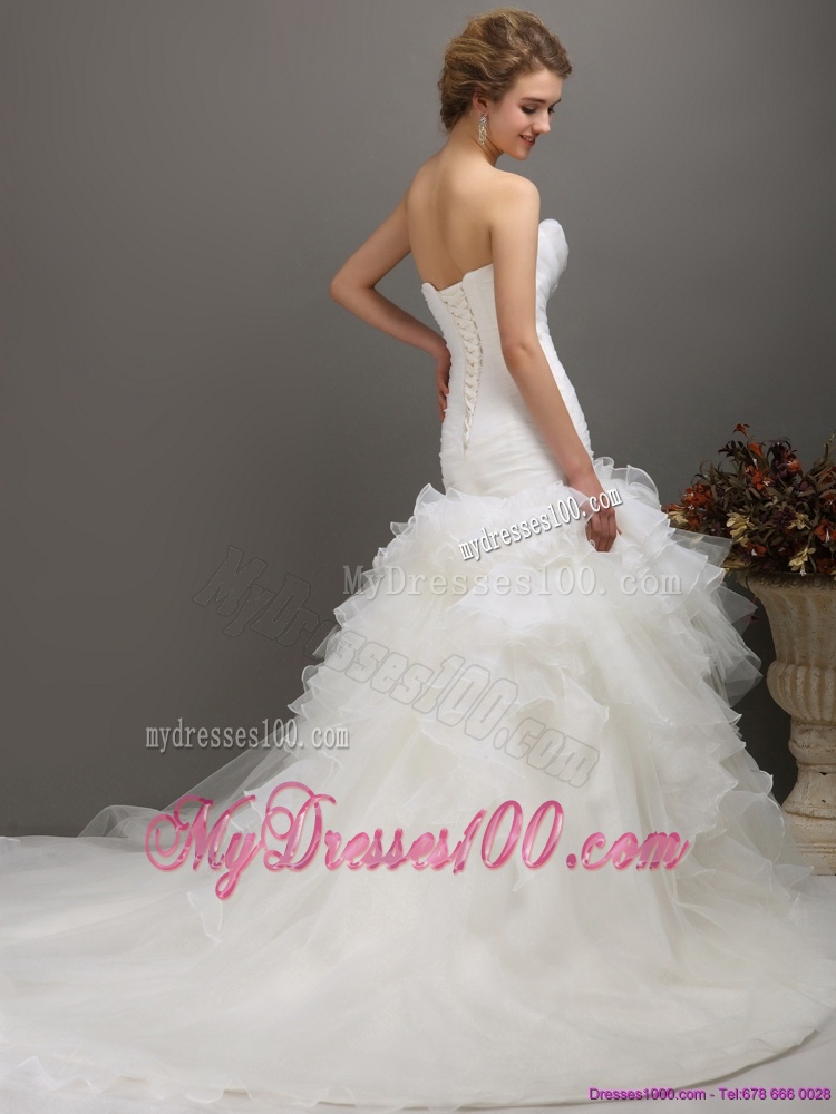 2016 Classical Sweetheart Wedding Dress with Ruching and Ruffles