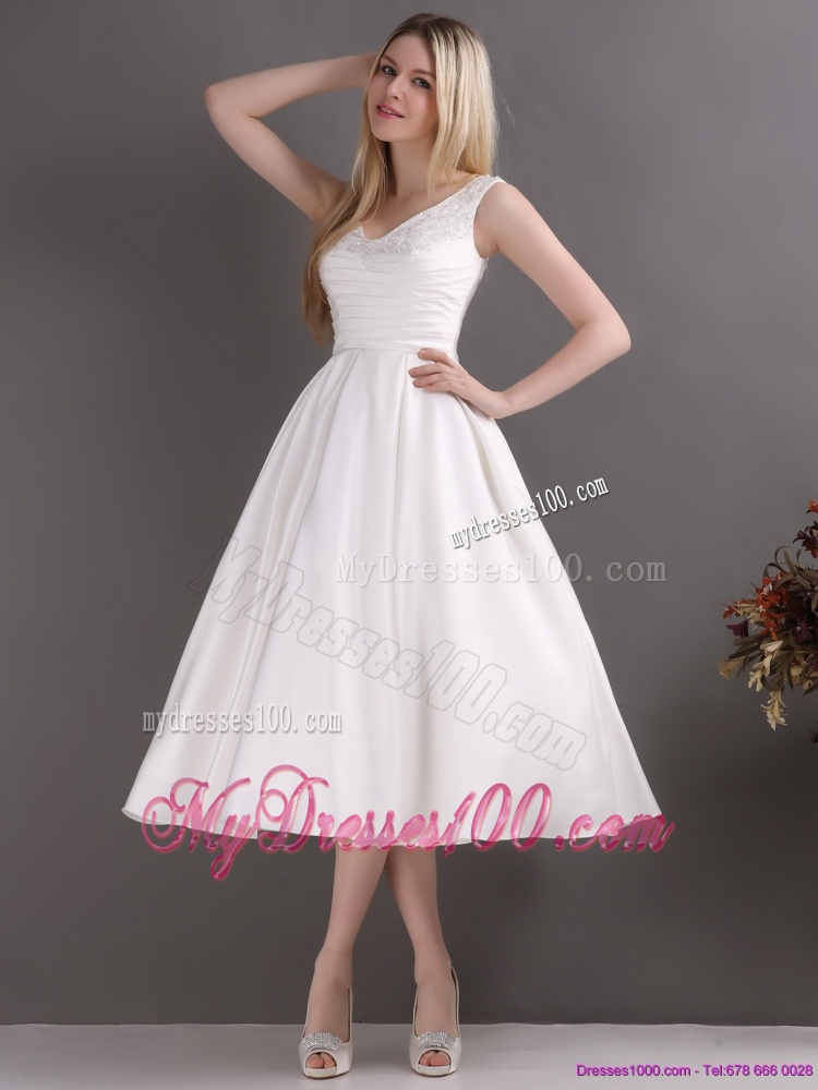 2016 Popular Beaded Ruched Wedding Dresses in White