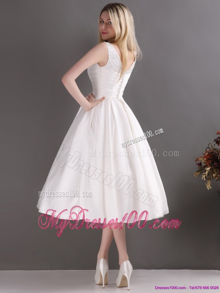 2016 Popular Beaded Ruched Wedding Dresses in White