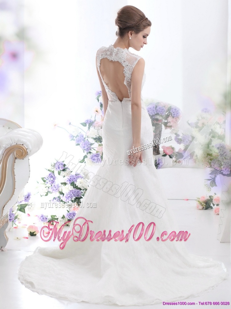 2016 Pretty Mermaid Beading Wedding Dress with Brush Train