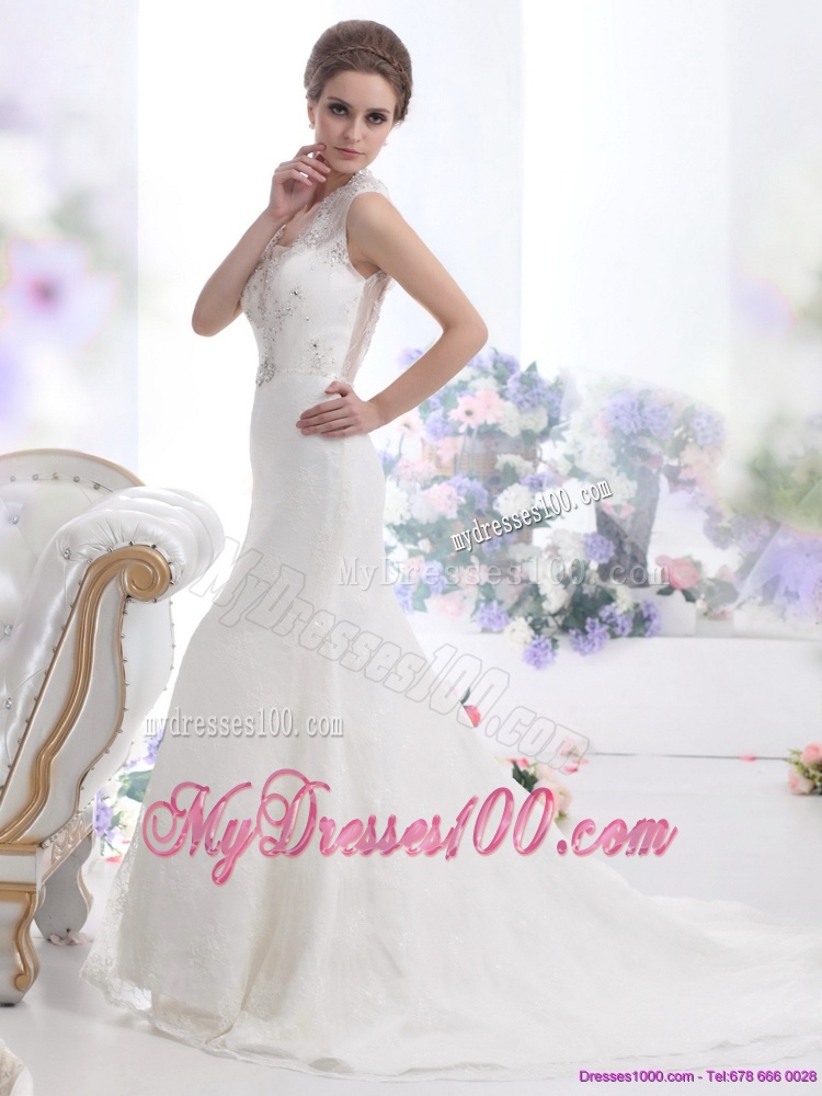 2016 Pretty Mermaid Beading Wedding Dress with Brush Train