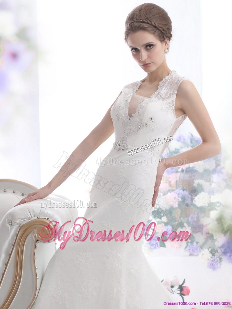 2016 Pretty Mermaid Beading Wedding Dress with Brush Train