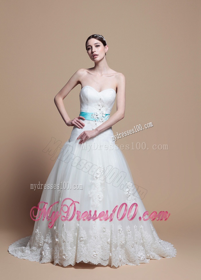2016 Romantic A Line Sweetheart Appliques Wedding Dresses with Belt
