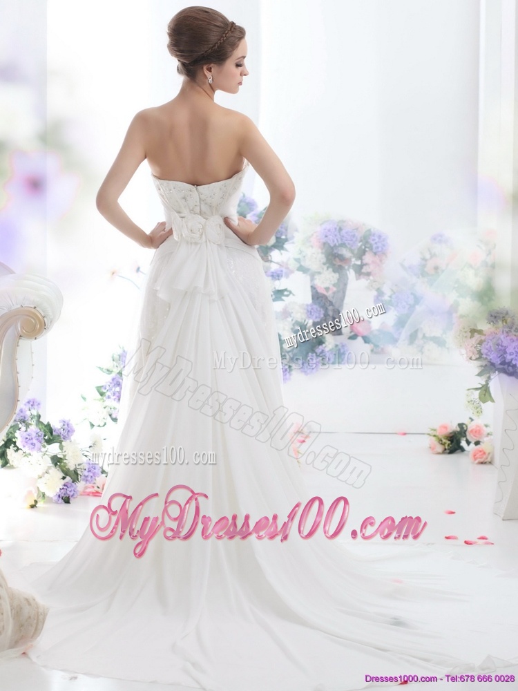 2016 Unique Sequines White Wedding Dresses with Chapel Train