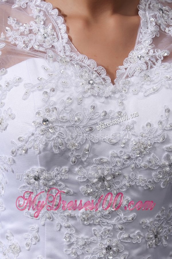 A-Line V-Neck Appliques 2016 Wedding Dress with Long Sleeves